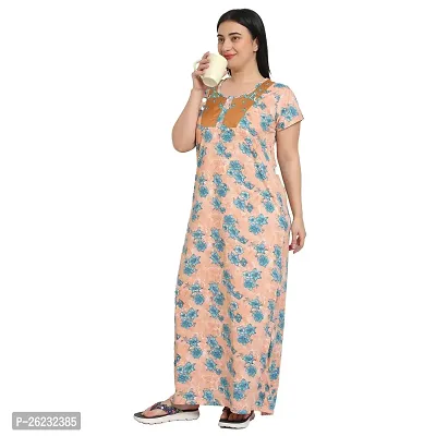 Stylish Beige Floral Rayon Nighty For Women