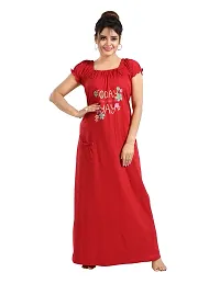 Elegant Red Cotton Printed Nighty For Women-thumb1