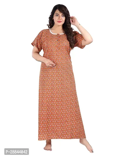 Elegant Brown Cotton Blend Printed Nighty For Women-thumb0