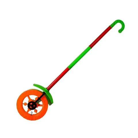 Stylish Plastic Single Wheel Push Run Toy With Handle And Two Lights On Wheel