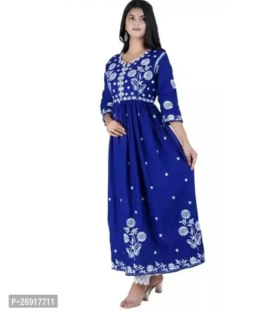 Stylish Blue Embroidered Rayon Anarkali Kurta For Women-thumb0