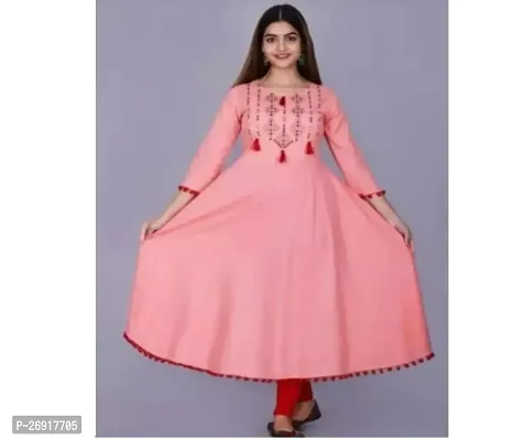 Stylish Pink Embroidered Rayon Anarkali Kurta For Women-thumb0