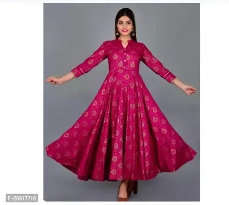 Stylish Pink Printed Rayon Anarkali Kurta For Women-thumb0