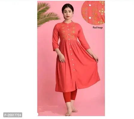 Stylish Red Embroidered Rayon A-Line Kurta For Women-thumb0