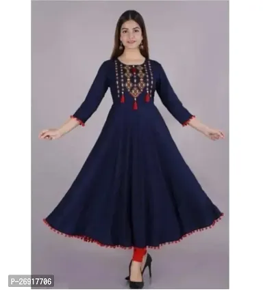 Stylish Navy Blue Embroidered Rayon Anarkali Kurta For Women-thumb0