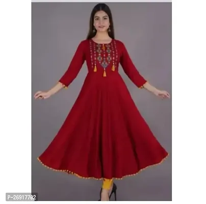 Stylish Maroon Embroidered Rayon Anarkali Kurta For Women-thumb0