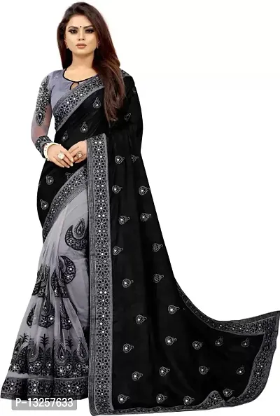 Elegant Black Vichitra Silk Zari Woven Women Saree with Blouse piece-thumb0