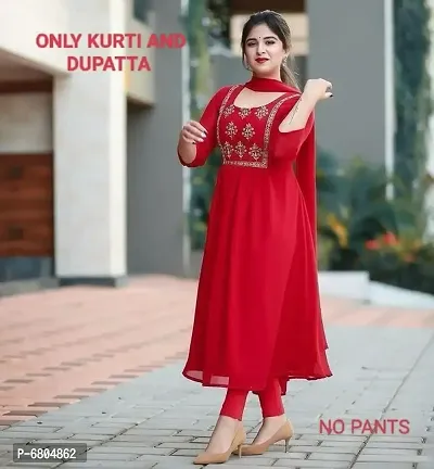 Elegant Embroidered Georgette Kurti With Dupatta Set For Women-thumb1