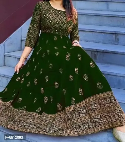 Green Rayon Foil Print Kurtas For Women-thumb1