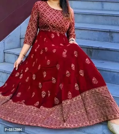 Red Rayon Foil Print Kurtas For Women