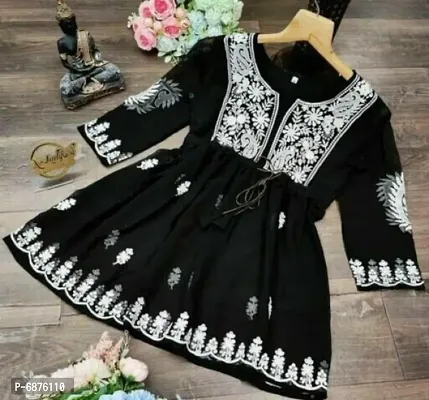 Black Georgette Embroidered Tops For Women