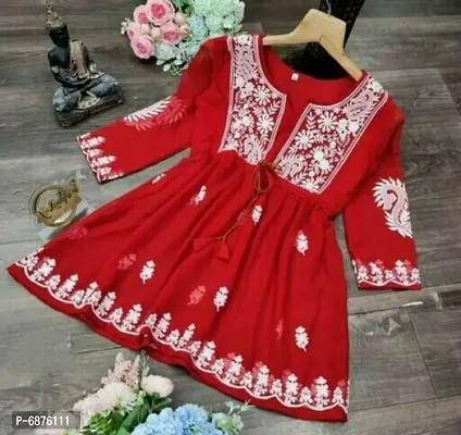Red Georgette Embroidered Top For Women