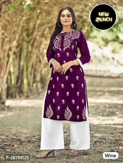 Kurtis Rayon Chikenkari Work Kurta With Bottom Set-thumb0