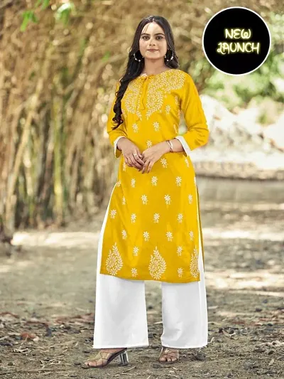 Kurtis Rayon Chikenkari Work Kurta With Bottom Set