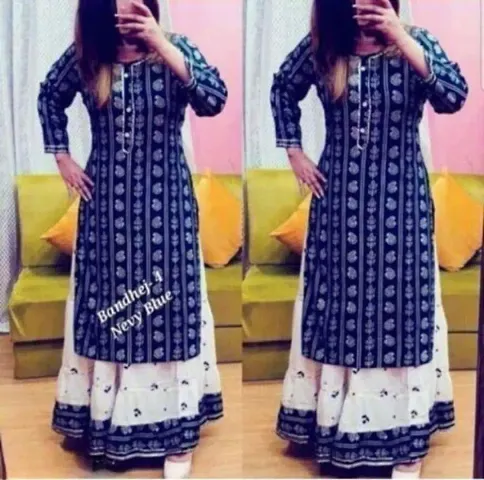 Stylish Rayon Printed Kurta Bottom Set