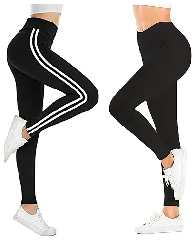 Elegant Stretchable Striped Jeggings For Women And Girls- 2 Pieces