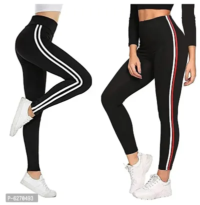 Elegant Cotton Stretchable Striped Jeggings For Women And Girls- 2 Pieces-thumb0