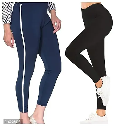 Elegant Cotton Stretchable Striped Jeggings For Women And Girls- 2 Pieces