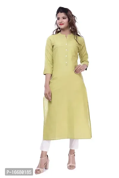 PCH Women Cotton Blend Pintuck Wooden Button Solid Straight Kurti Mehndi XX-Large-thumb0