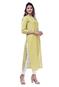 PCH Women Cotton Blend Pintuck Wooden Button Solid Straight Kurti Mehndi Large-thumb4