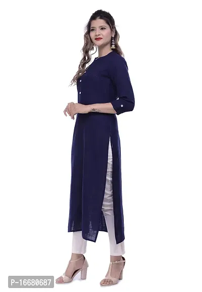 PCH Women Cotton Blend Pintuck Wooden Button Solid Straight Kurti Dark Blue XX-Large-thumb4