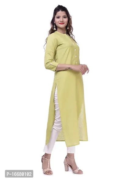 PCH Women Cotton Blend Pintuck Wooden Button Solid Straight Kurti Mehndi Medium-thumb5