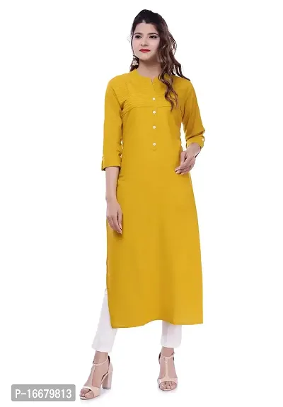 PCH Women Cotton Blend Pintuck Wooden Button Solid Straight Kurti Mustered Large-thumb0