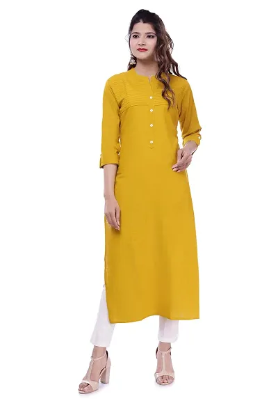 PCH Women Blend Pintuck Wooden Button Solid Straight Kurti Large