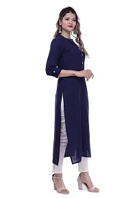 PCH Women Cotton Blend Pintuck Wooden Button Solid Straight Kurti Dark Blue XX-Large-thumb4