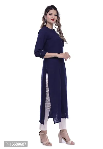 PCH Women Cotton Blend Pintuck Wooden Button Solid Straight Kurti Dark Blue XX-Large-thumb5