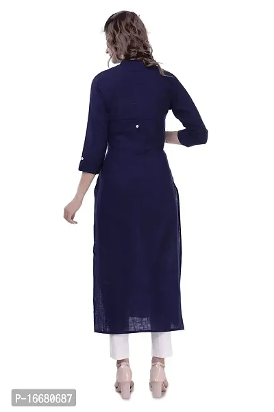 PCH Women Cotton Blend Pintuck Wooden Button Solid Straight Kurti Dark Blue XX-Large-thumb2