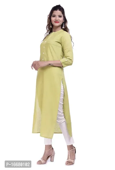 PCH Women Cotton Blend Pintuck Wooden Button Solid Straight Kurti Mehndi Medium-thumb4