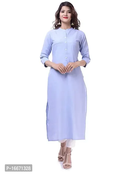 PCH Women Cotton Blend Pintuck Wooden Button Solid Straight Kurti Grey Medium-thumb0