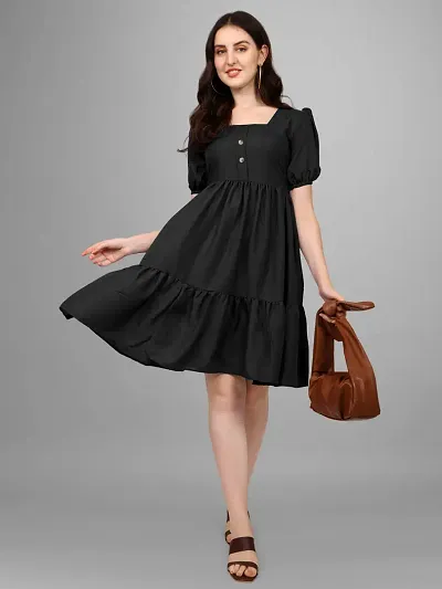 Stylish Rayon Solid A-Line Dress For Women