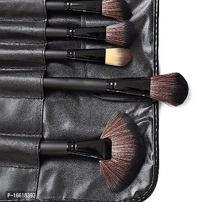 Regular Use Fiber Bristle Makeup Brush Set with Black Leather Case- , 24 Pieces (BLACK)-thumb3