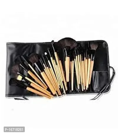 Soft Bristle Makeup Brush Set With Pu Leather Case - Black, 24 Pieces, 24-thumb0