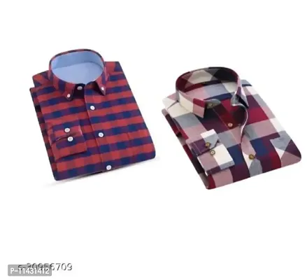 Men Combo Cotton Blend Checked Regular Fit Casual Shirt