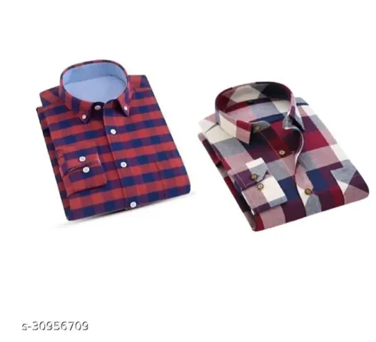 Stylish Men Blend Full Sleeves Checked Shirts Pack of 2