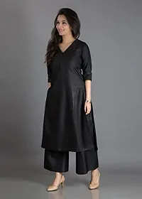 SARINKU Women's Straight Solid Black Kurta with Palazzo Pants-thumb3