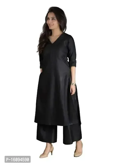 SARINKU Women's Straight Solid Black Kurta with Palazzo Pants