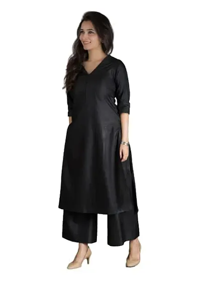 SARINKU Women's Straight Solid Kurta with Palazzo Pants