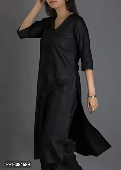 SARINKU Women's Straight Solid Black Kurta with Palazzo Pants-thumb2