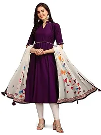 SWIBONA Women's Solid Cotton Rayon Blend Regular Fit Half Sleeve Lightweight Casual Wear Anarkali Kurti Dupatta Set (K-S-269)-thumb1