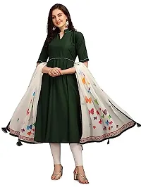 SWIBONA Women's Solid Cotton Rayon Blend Regular Fit Half Sleeve Lightweight Casual Wear Anarkali Kurti Dupatta Set (K-S-269)-thumb1