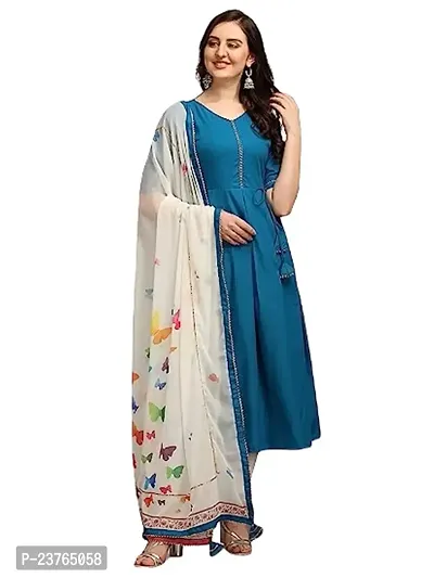 SWIBONA Women's Solid Cotton Rayon Blend Regular Fit Half Sleeve Lightweight Casual Wear Anarkali Kurti Dupatta Set (K-S-269)