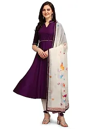 SWIBONA Women's Solid Cotton Rayon Blend Regular Fit Half Sleeve Lightweight Casual Wear Anarkali Kurti Dupatta Set (K-S-269)-thumb2