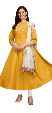 SWIBONA Women's Solid Rayon Blend Regular Fit 3/4 Sleeve Lightweight Casual Wear Anarkali Kurti Dupatta Set (K-S-270)