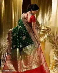 Elegant Green Satin Zari Banarasi Silk Saree with Blouse Piece for Women-thumb1