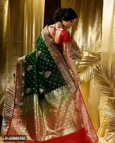 Elegant Green Satin Zari Banarasi Silk Saree with Blouse Piece for Women-thumb2