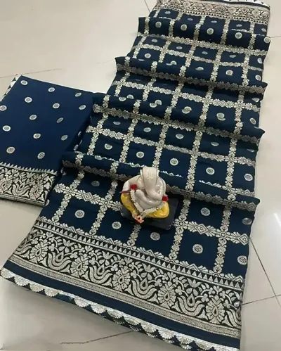 Chanderi Cotton Jacquard Zari Weaving Sarees with Blouse Piece